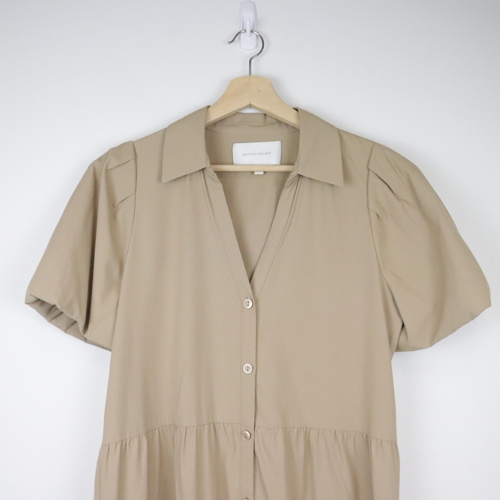 Brochu Walker The Havana Dress‎ Medium Sahara Tan Tiered Midi Shirtdress - Picture 4 of 12